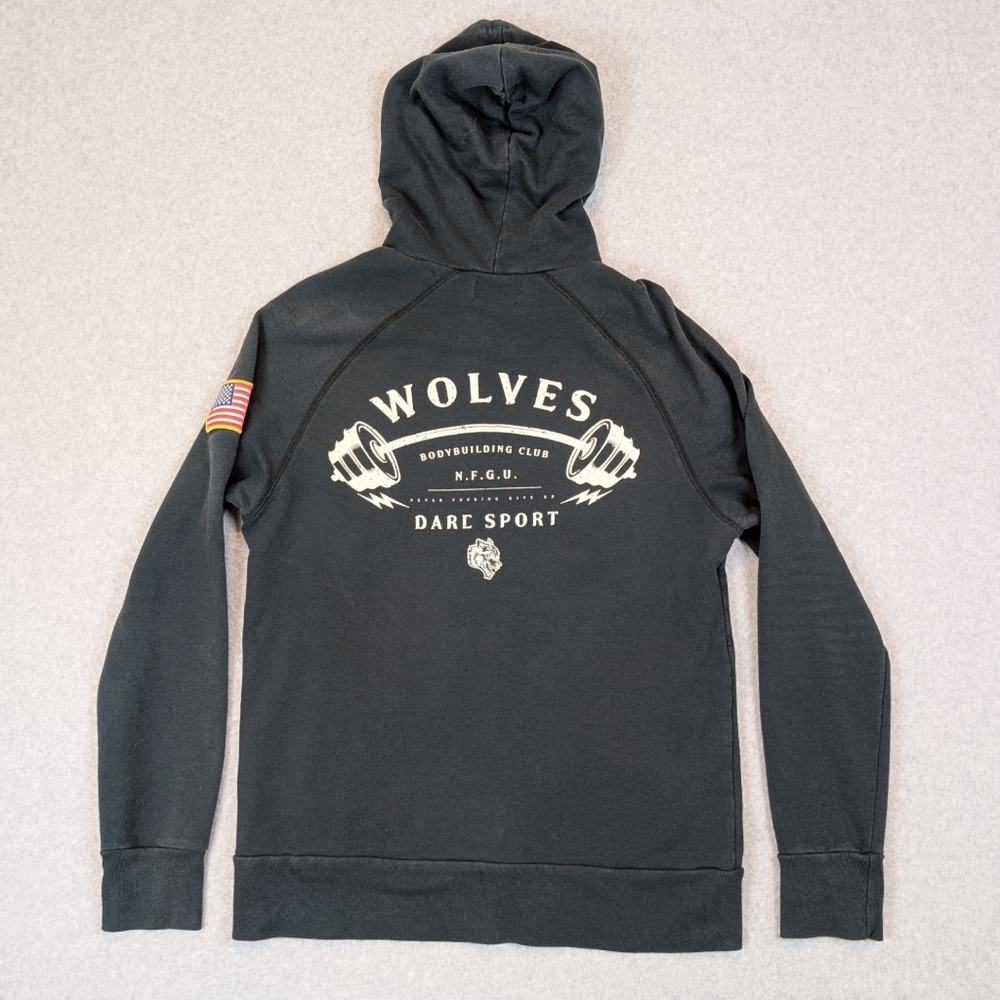 Darc Sport Hoodie Men's Large Black Wolves Bodybuilding Full Zip Sweatshirt Flag